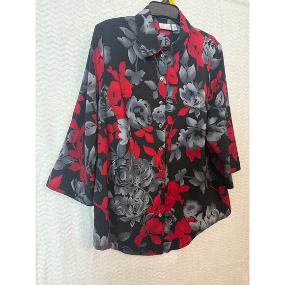 Kim Rogers Button down red black, and gray blouse size 18W - Picture 2 of 5